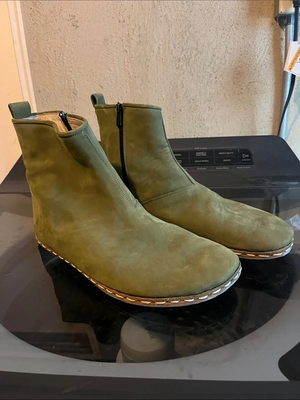 Men's Olive Suede Chukka Barefoot Boots with Side Zip Atlantis Handmade